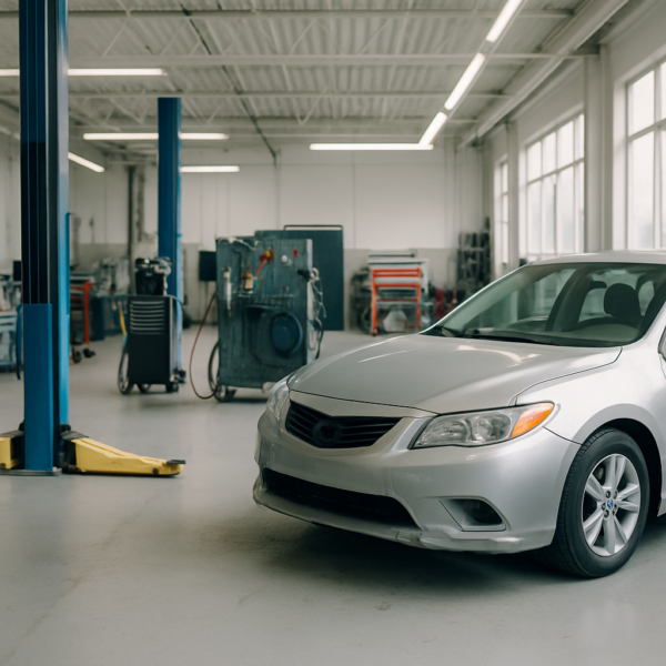 Bright professional collision repair shop interior - PDR versus body shop