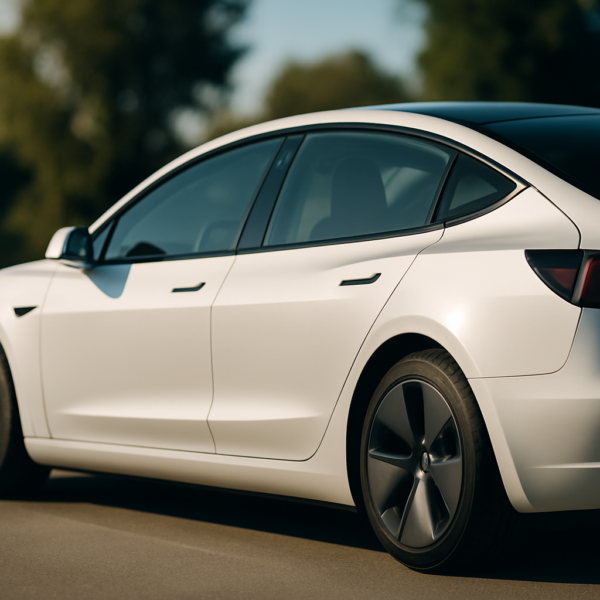 Sleek white electric car aluminum door panel - Tesla and aluminum dent repair in Sacramento