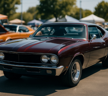 Restored 1970s classic muscle car at a Sacramento car show - classic and vintage car dent repair