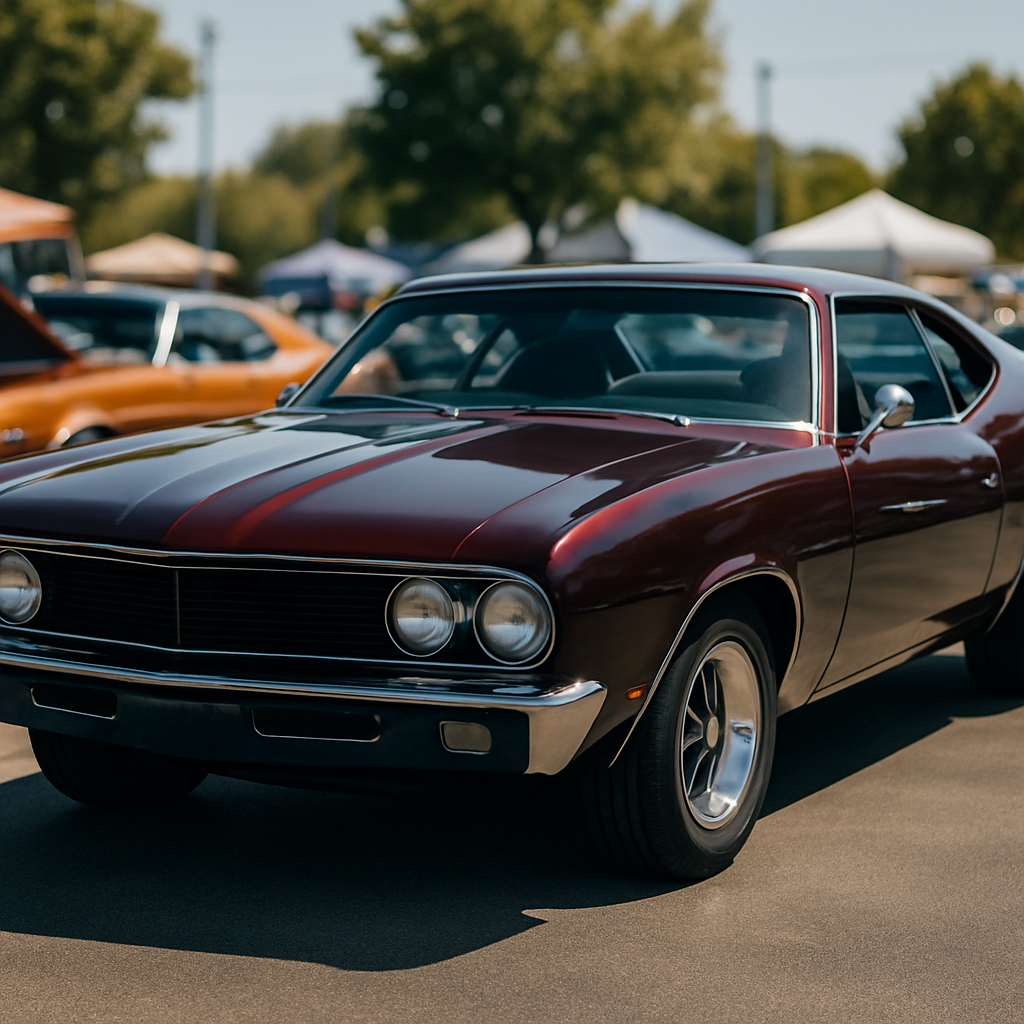 Classic & Vintage Car Dent Repair in Sacramento (1960s–1990s) Restored 1970s classic muscle car at a Sacramento car show - classic and vintage car dent repair