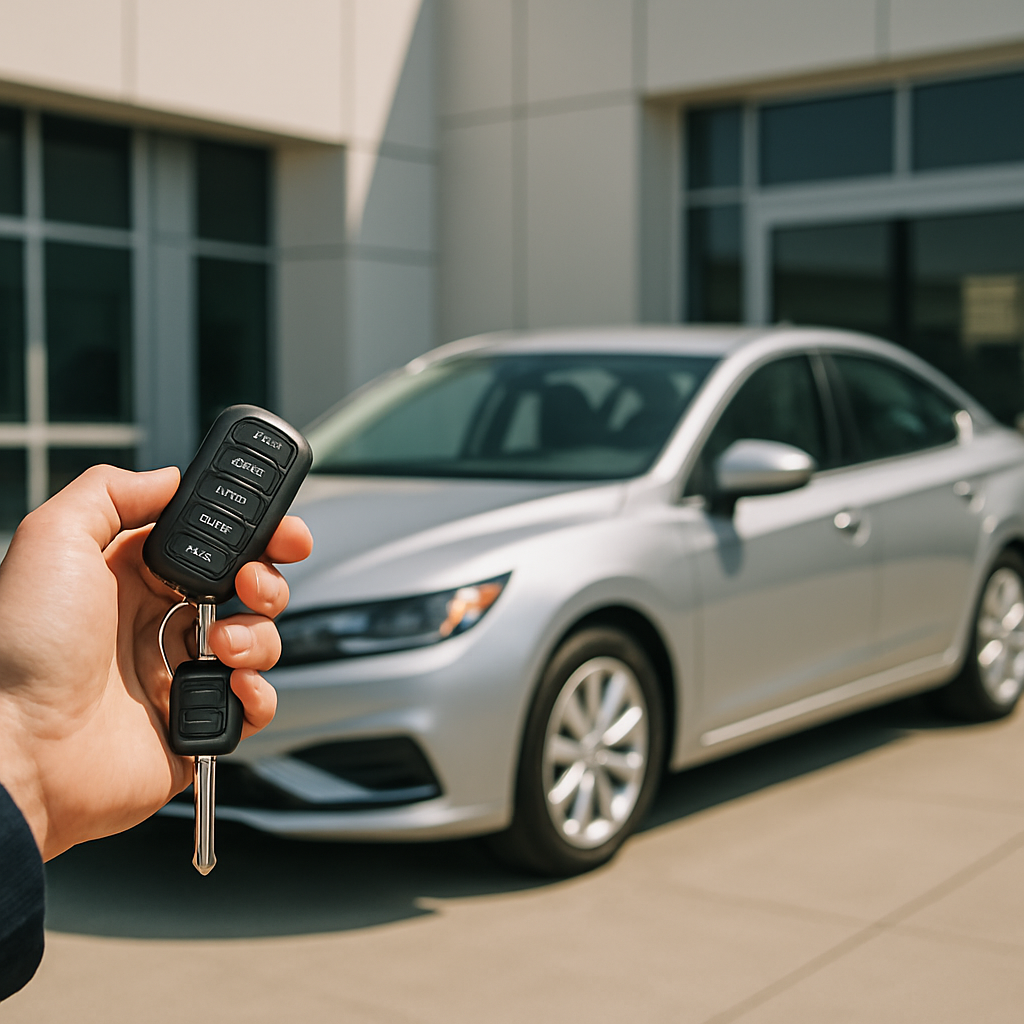 Fix Car Dents Before Your Lease Return — Avoid Excess Wear Charges (Sacramento) Hand holding car keys in front of a car at a dealership lease return - lease return dent repair Sacramento