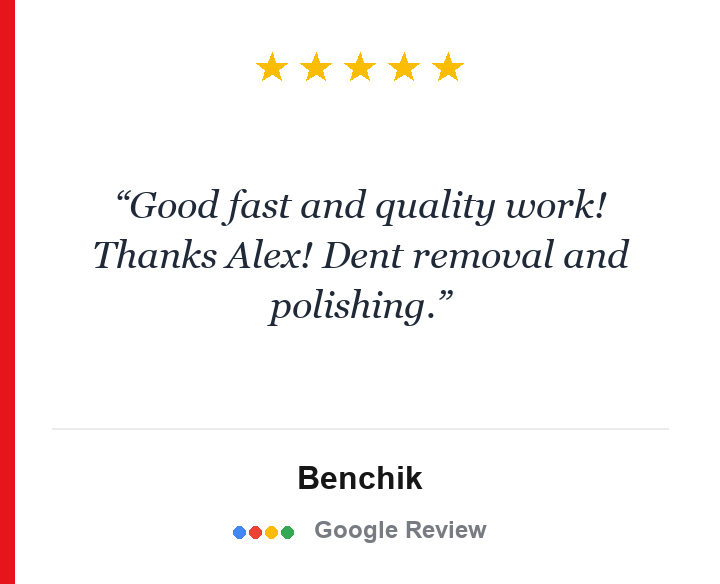 Five-star Google review for Glass Reflection Dent Repair
