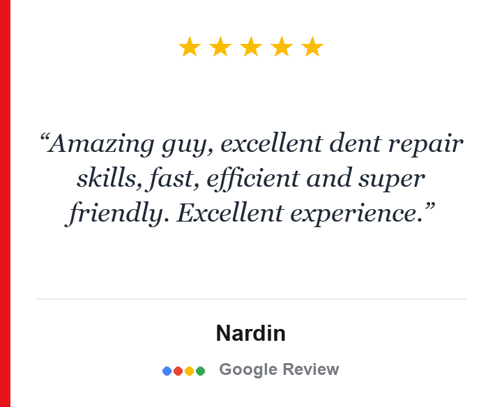 Five-star Google review for Glass Reflection Dent Repair