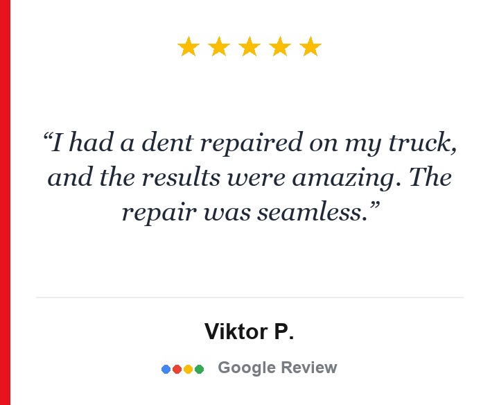 Five-star Google review for Glass Reflection Dent Repair
