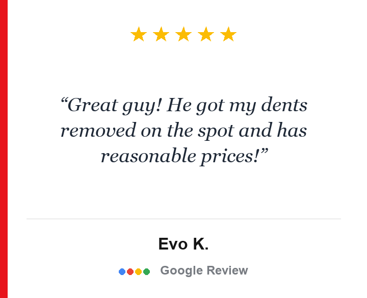 Five-star Google review for Glass Reflection Dent Repair