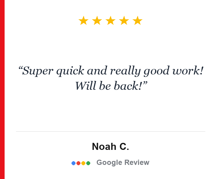 Five-star Google review for Glass Reflection Dent Repair