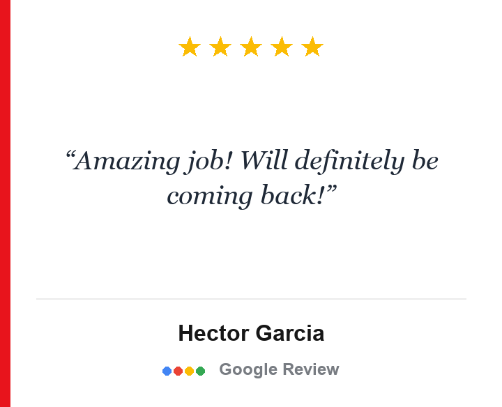 Five-star Google review for Glass Reflection Dent Repair