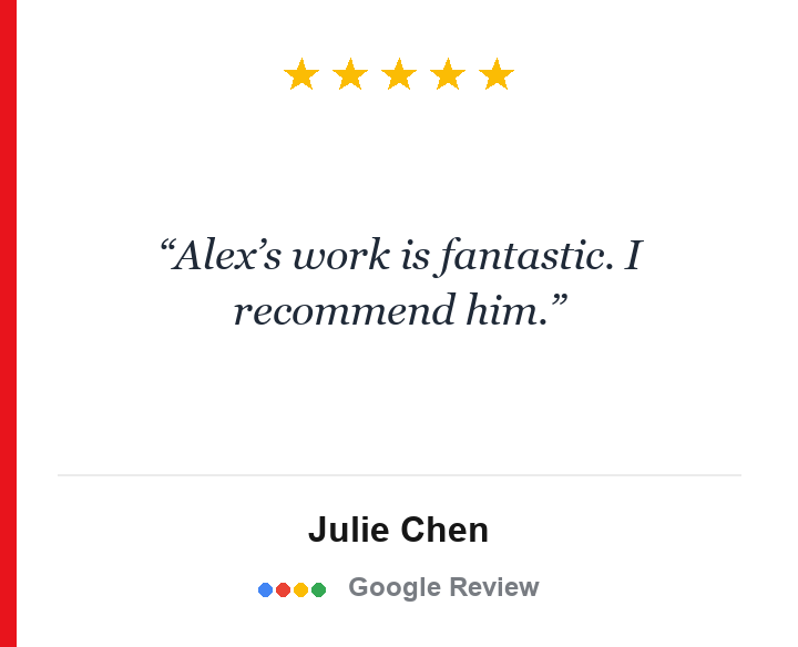 Five-star Google review for Glass Reflection Dent Repair