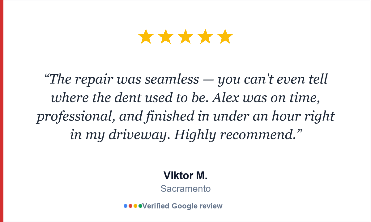 Sacramento Dent Repair Five-star Google review from Viktor M., Sacramento